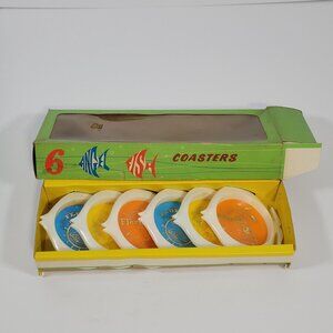 Vintage Florida Angel Fish Coaster Mid Century Set Of Six In Original Box